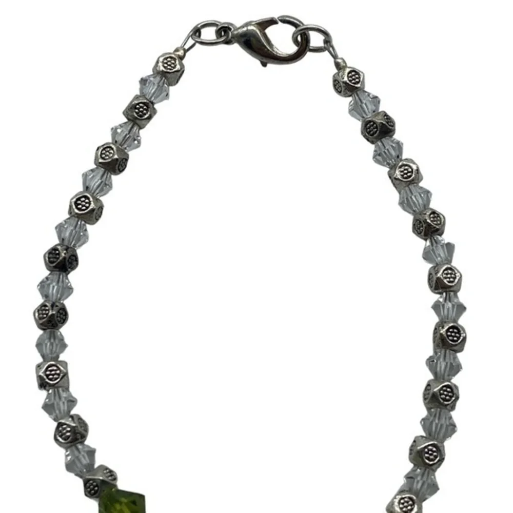 Swarovski Crystal Moss Green and Clear Bead Handmade Bracelet With Lobster Clasp